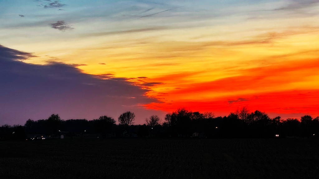 spring sunset in rural Indiana