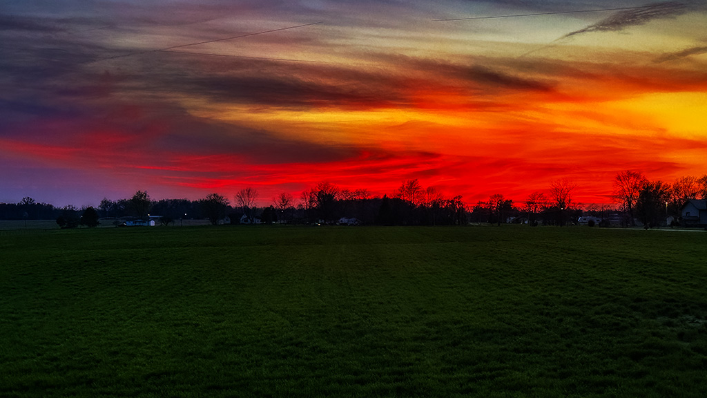 spring sunset in rural Indiana